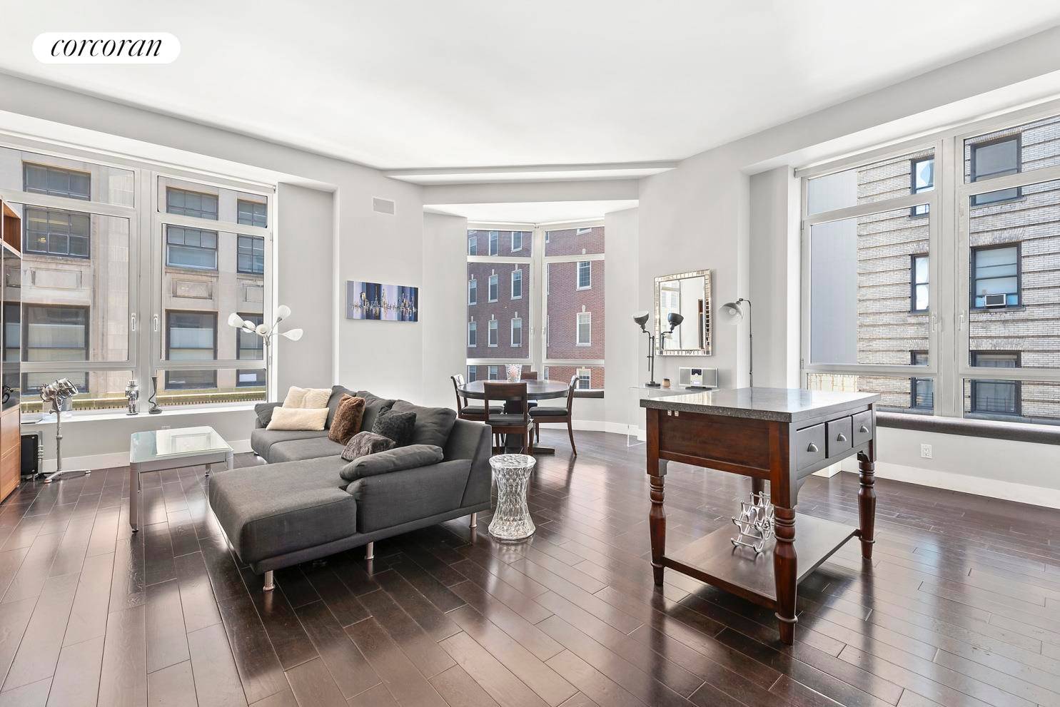 111 Fulton Street, Apt. 514 two bedrooms, 2 bathrooms modern and lofty home with 1, 312 SF of interior space, and located in a luxury condominium packed with curated amenities.