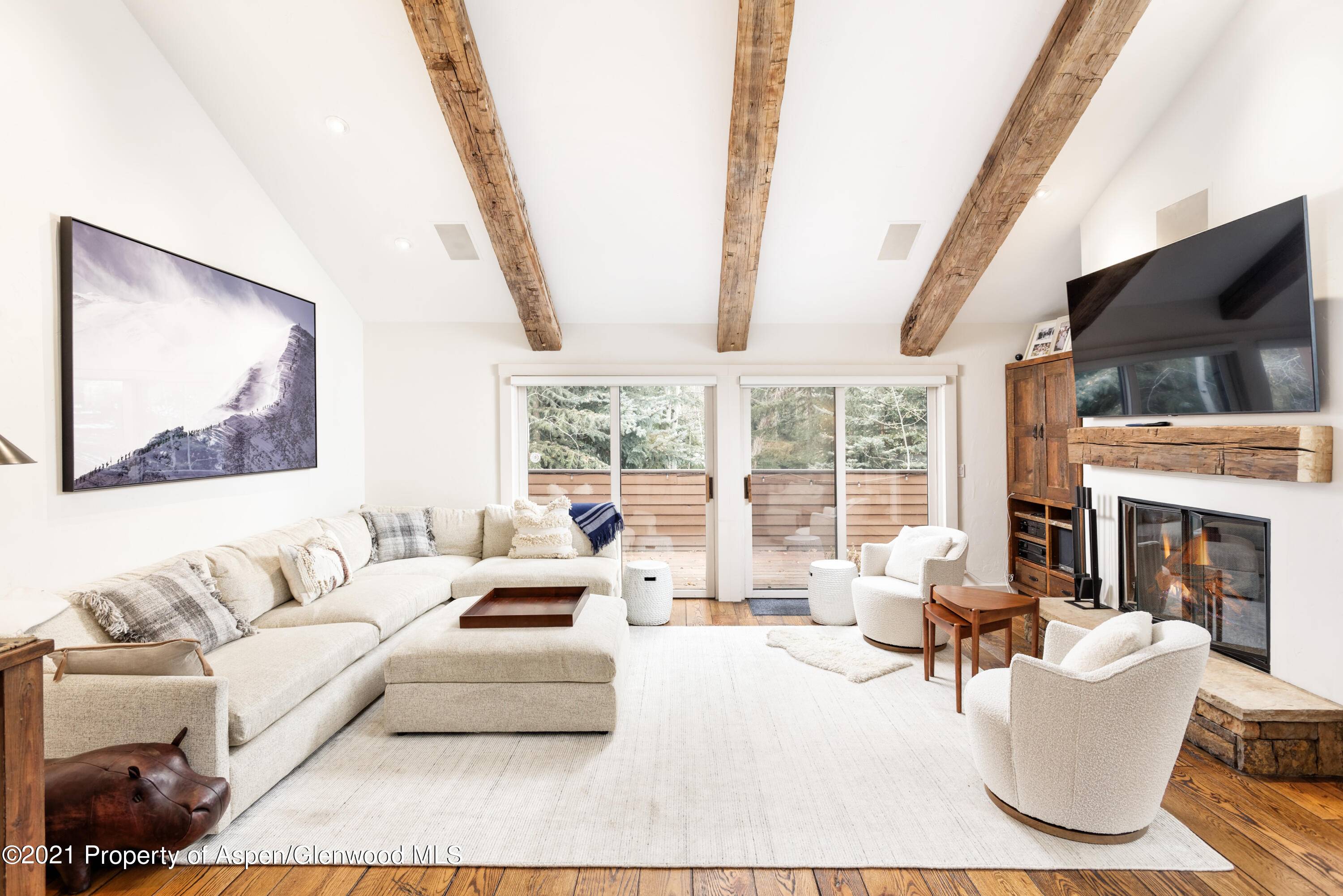 Mountain modern style residence in Aspen's peaceful West End offers privacy and convenience, located walking distance to the Aspen Institute and Music Tent.