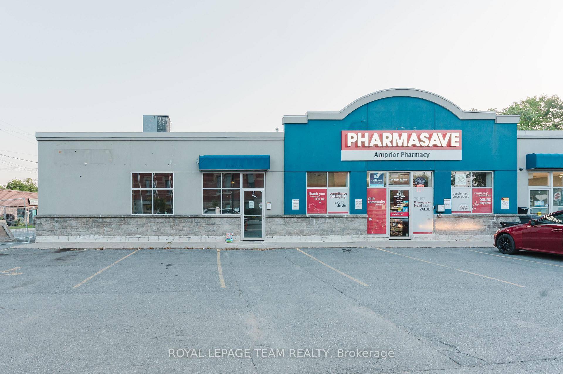 Rarely available 1, 755 SF END CAP retail unit at 104 Elgin Street West in Arnprior.