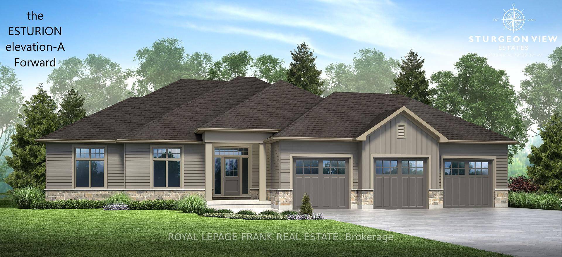 The Esturion Elevation A with a double car garage front facing third bay optional to be built, a testament to meticulous craftmanship and exquisite attention to detail.