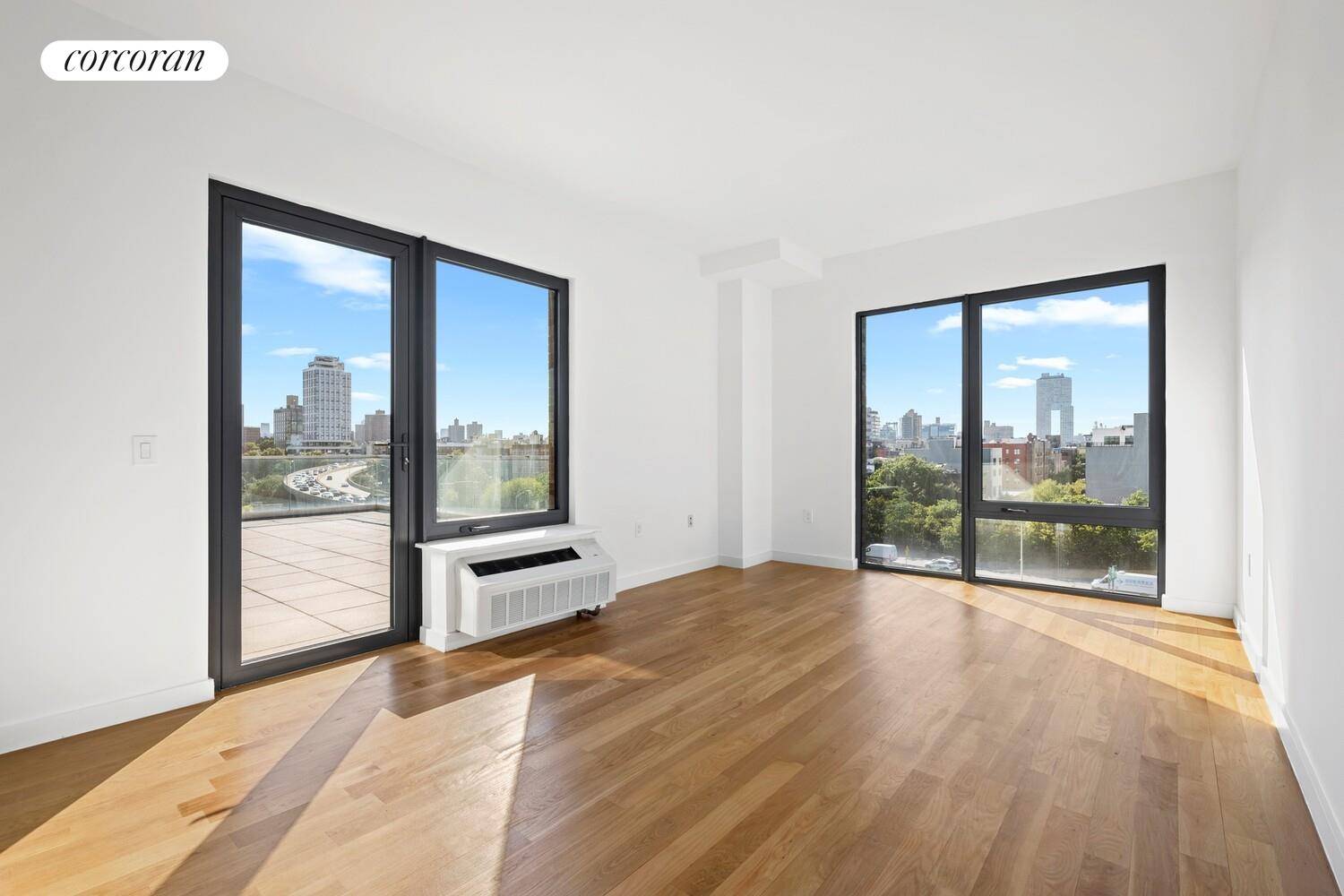 This corner unit, two bedroom home features a HUGE private terrace, as well as walls of floor to ceiling windows through out the home allowing for open views and great ...