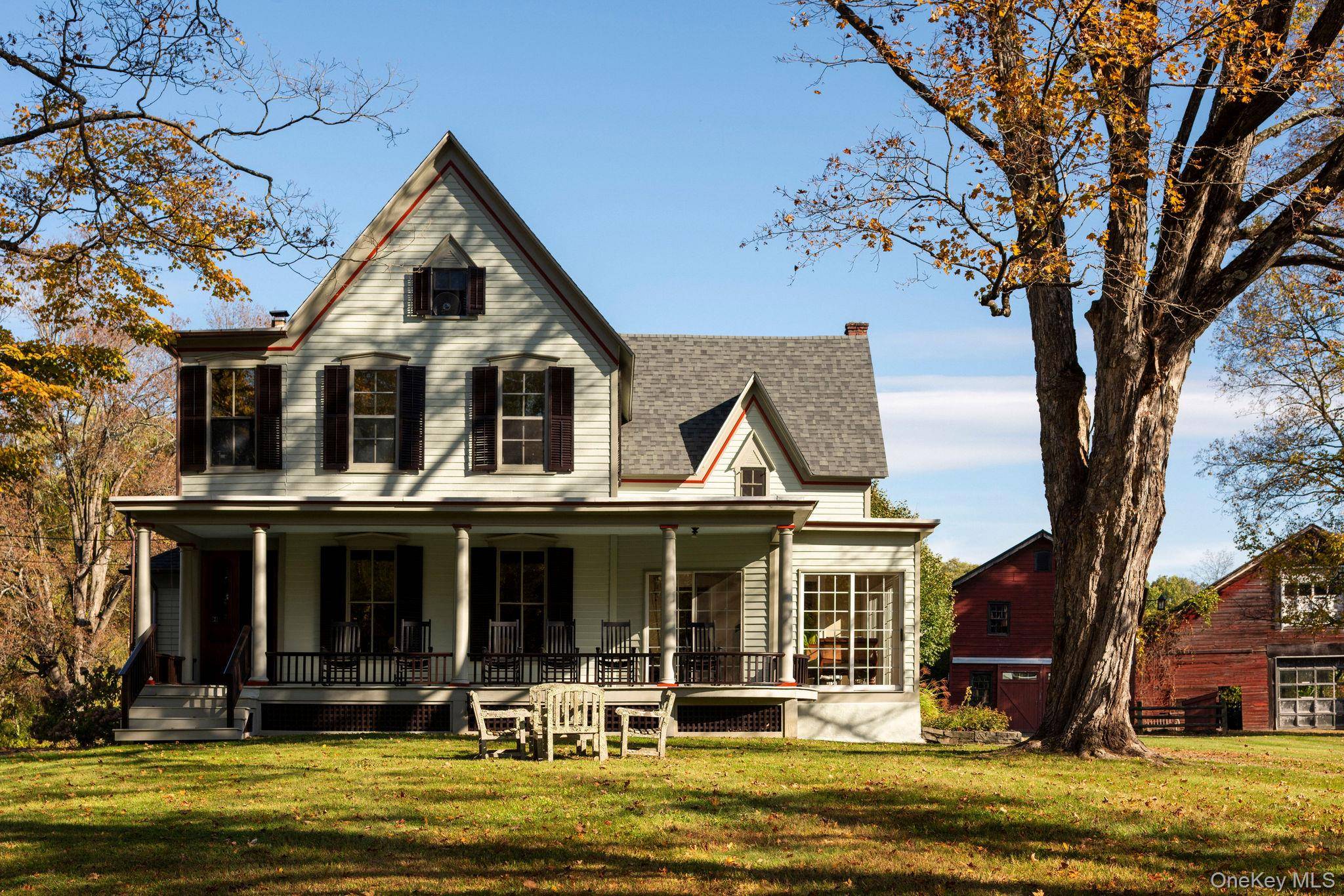 Introducing Knickerbocker Farm, an elegant circa 1790 farmhouse overlooking rolling meadows, a tranquil pond, and two antique barns, on over 12 acres, just three miles from the heart of Rhinebeck.