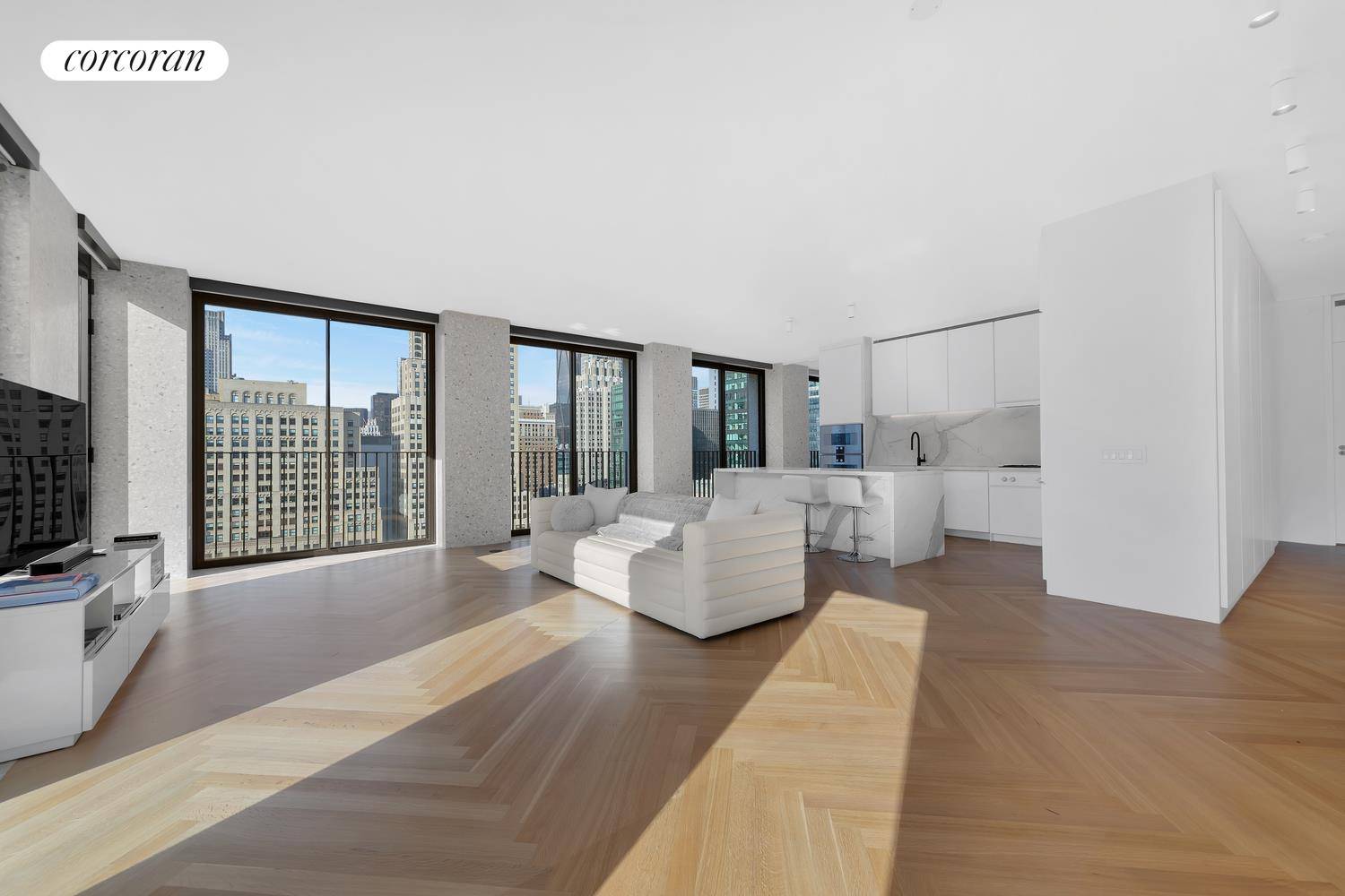 Overlooking the scenic Bryant Park in the heart of New York City, this corner two bedroom residence features direct park facing views and was designed by the Pritzker Prize winning ...