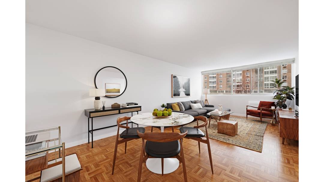 Welcome home to fresh air, the sparkling skyline, and water views at this 715sf 1BR 1BA apartment with large rooms, a foyer, galley kitchen, hardwood flooring and generous closet space.