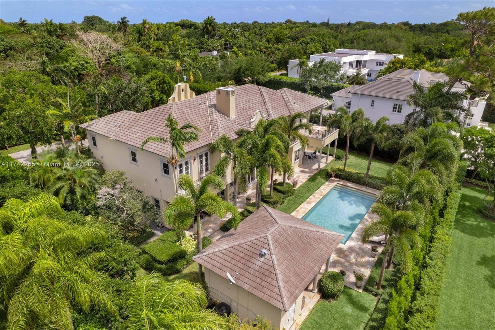 This chateau inspired 9, 289 SF, 7 BD, 8 BA gated residence boasts a meticulously designed layout on an expansive 29, 292 SF lot.