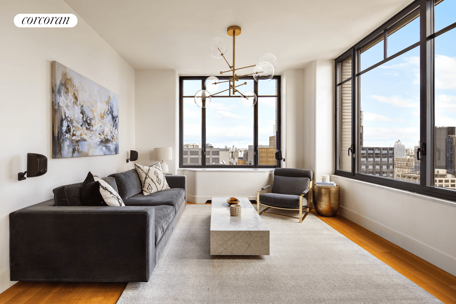 Welcome to Residence 28E at 110 Charlton Street a stunning and customized corner two bedroom, two bathroom condominium with sweeping South and East exposures, unbeatable natural light, and thoughtfully designed ...
