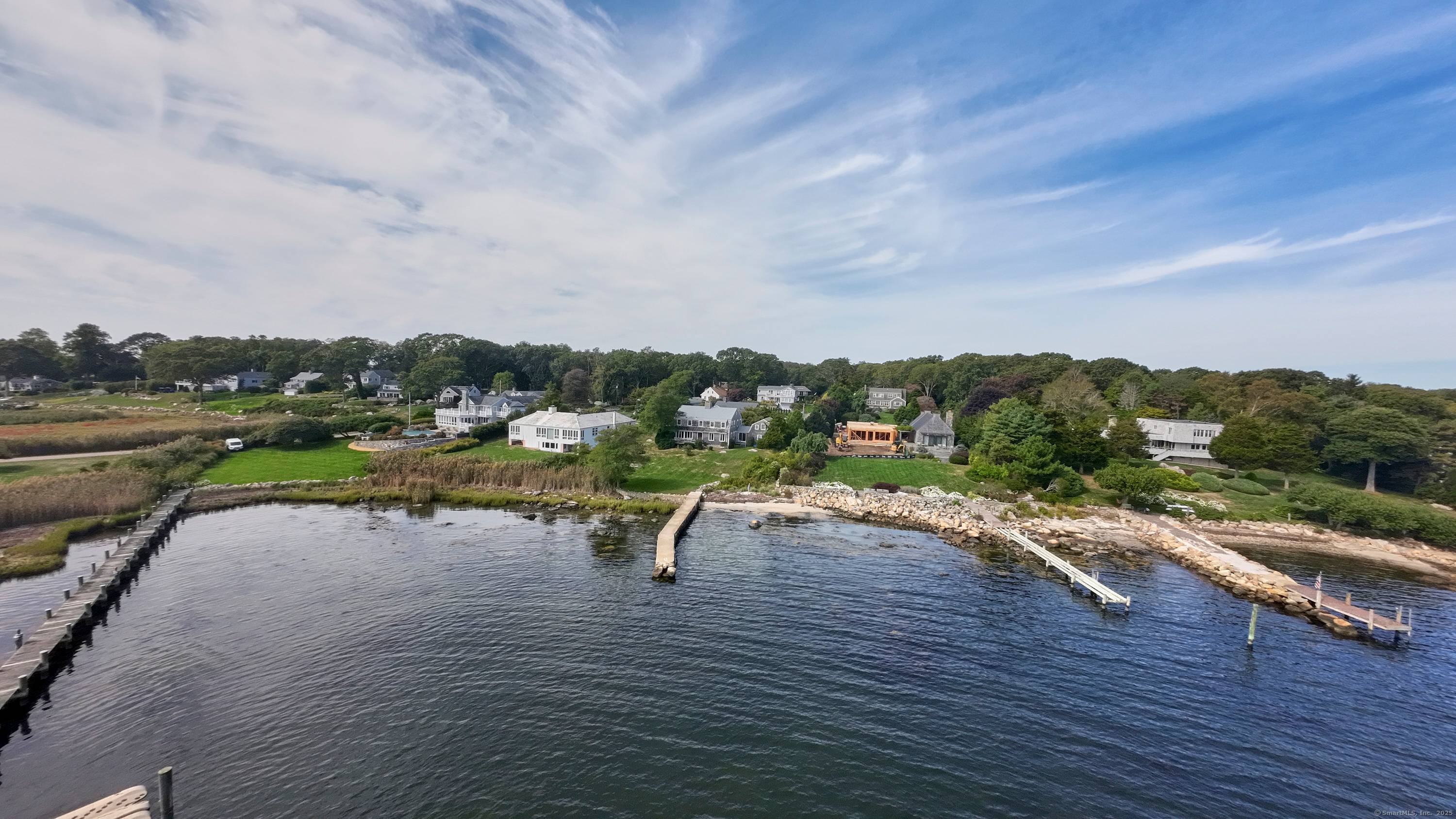 Mystic Masons Island. Waterfront with dock.