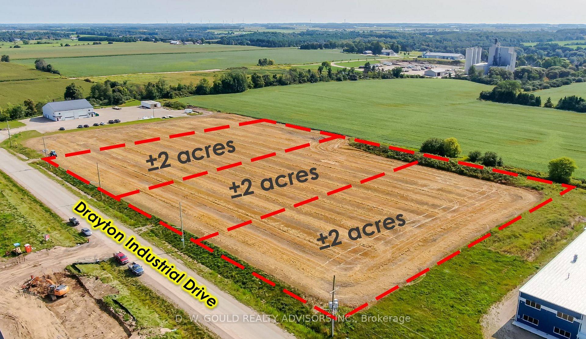 2 acres subject to severance of rectangular flat vacant Industrial Commercial Lot in Drayton.