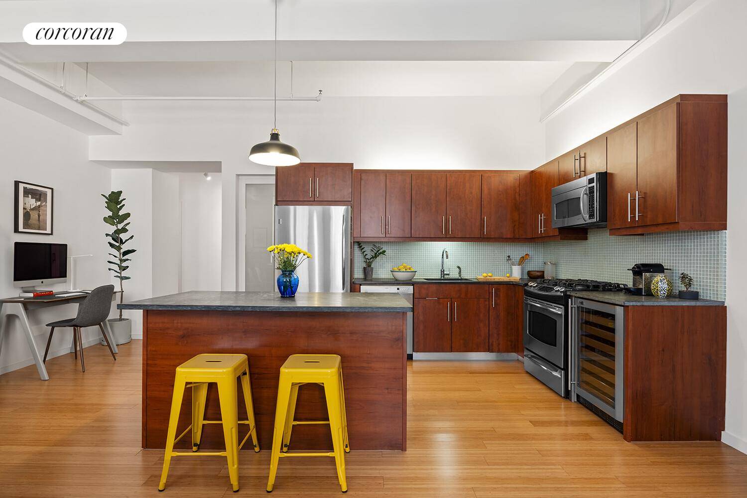 The ultimate one bedroom loft with 11 foot pre war beamed ceilings and beautiful views of the St.