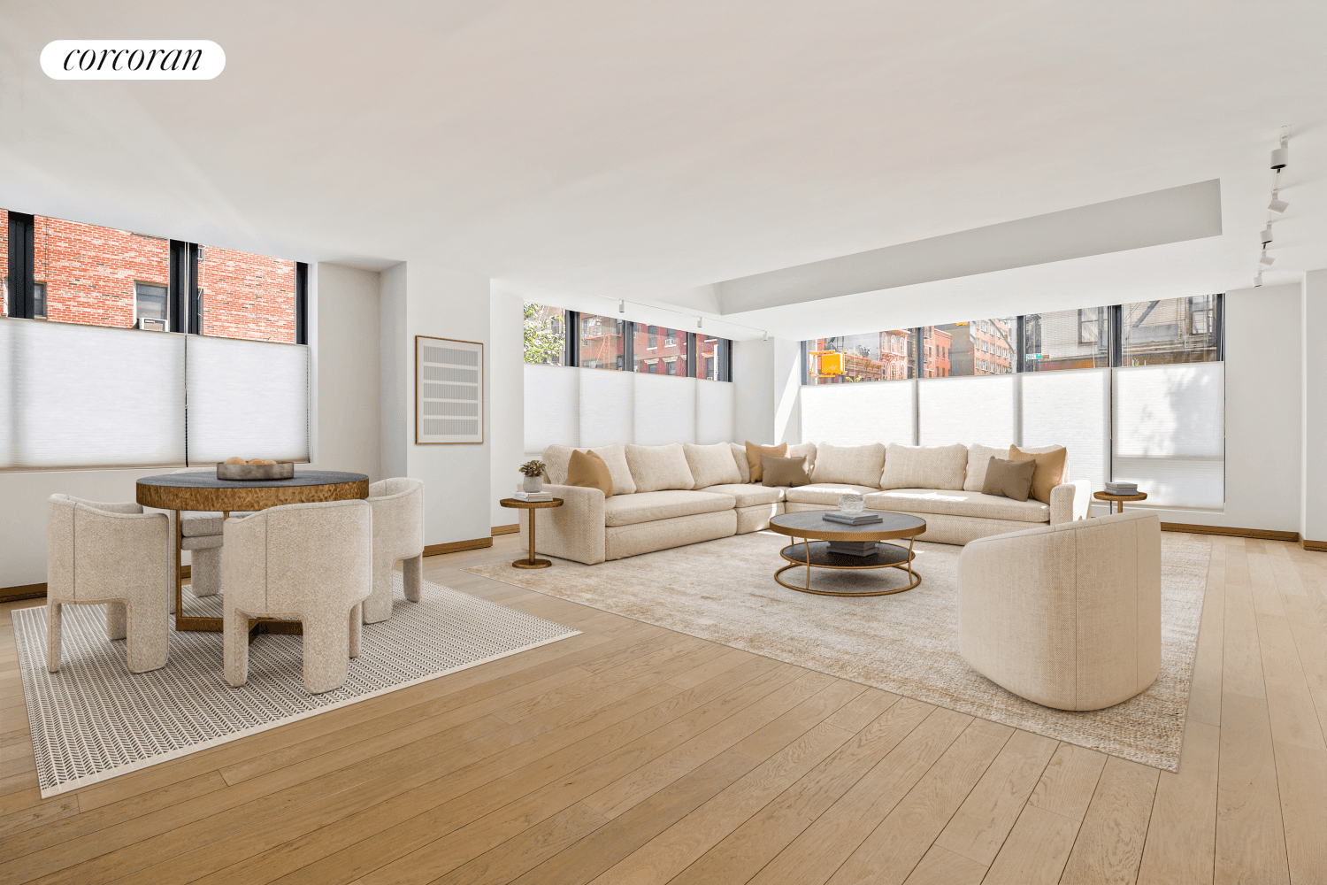 Be the very first to reside in this stunning 2, 872 square foot corner duplex featuring three bedrooms all with electric blackout shades, four full bathrooms, an office, and 10' ...