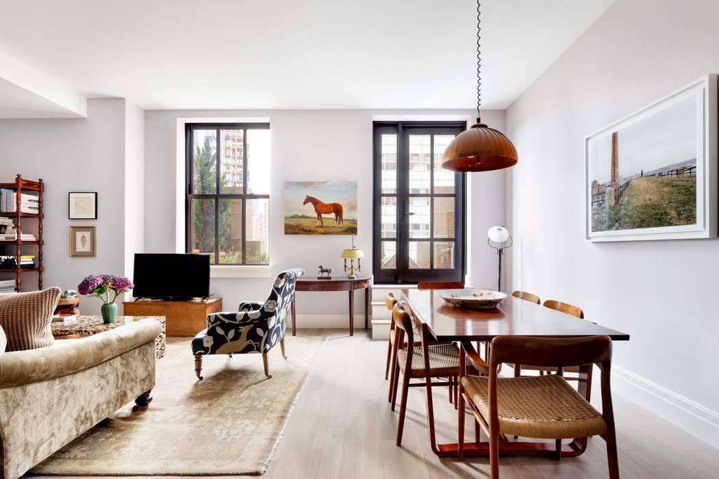 This coveted split two bedroom, two bathroom residence in the awarding winning historic Ralph Walker Tribeca building features 1, 356 square feet of interior space and 424 square feet of ...