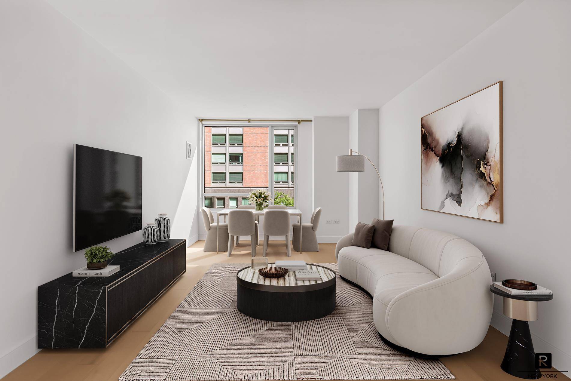 The perfect split two bedroom two bathroom apartment in the Riverhouse, the only water front LEED certified Green condominium in North Battery Park Tribeca West.