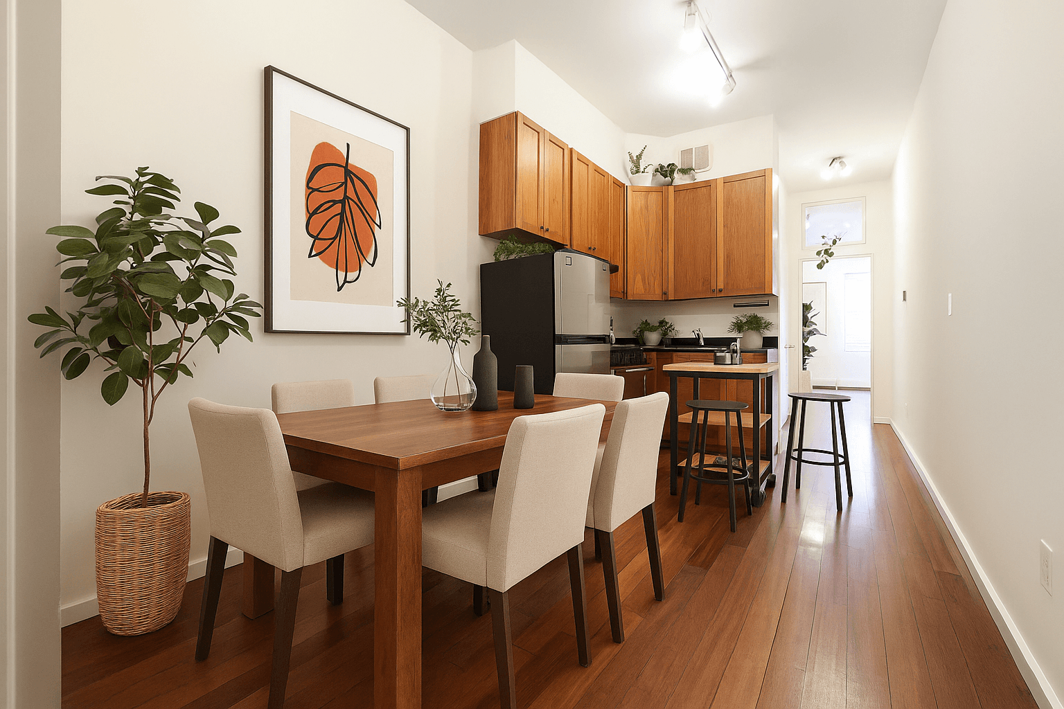 This home can be utilized as a floor through 1 bedroom or a winged 2 bedroom.