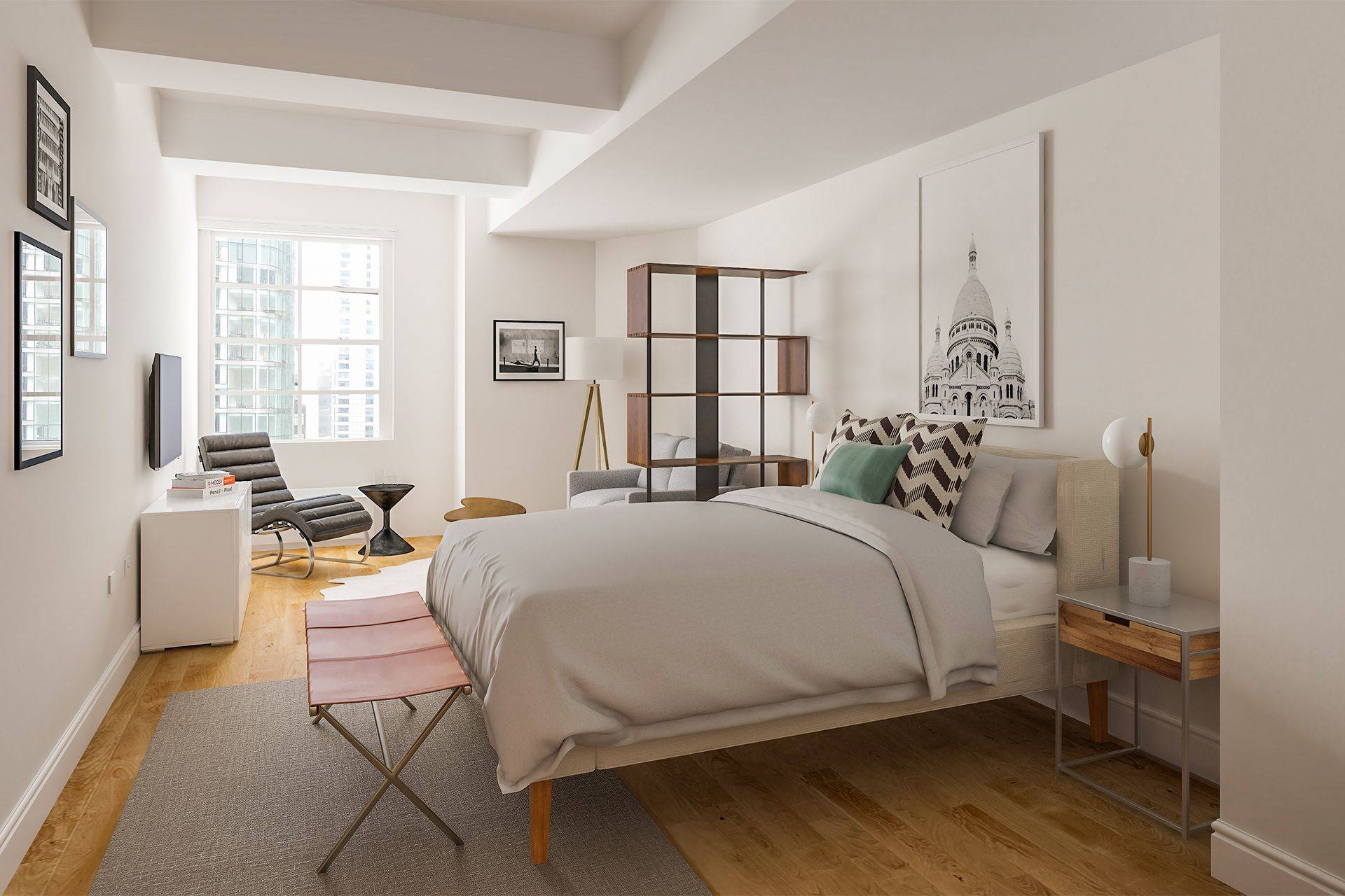 Gorgeous studio with oversized windows and high ceilings !