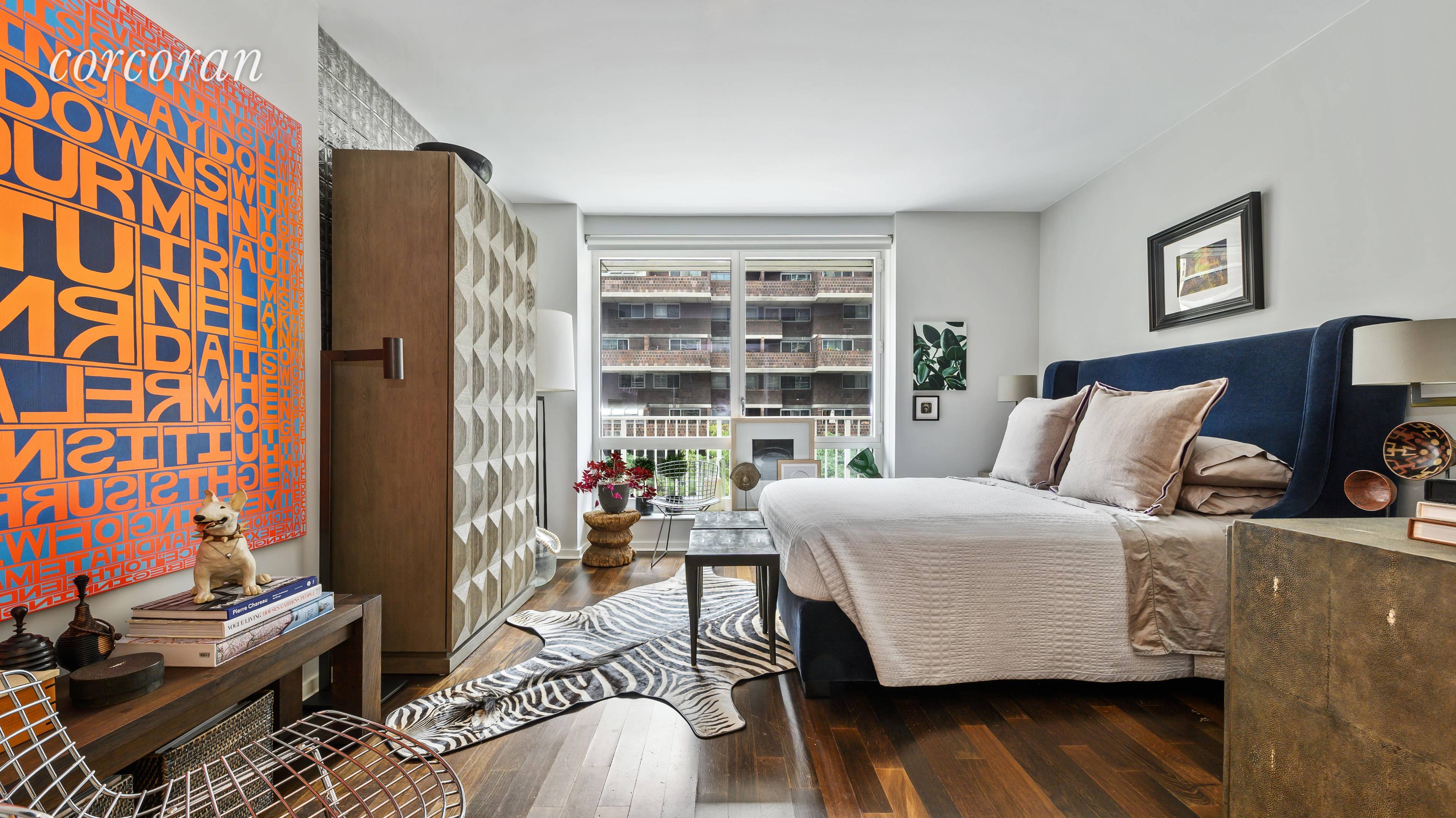 This elegant studio boasts floor to ceiling windows and dark fumed oak floors.