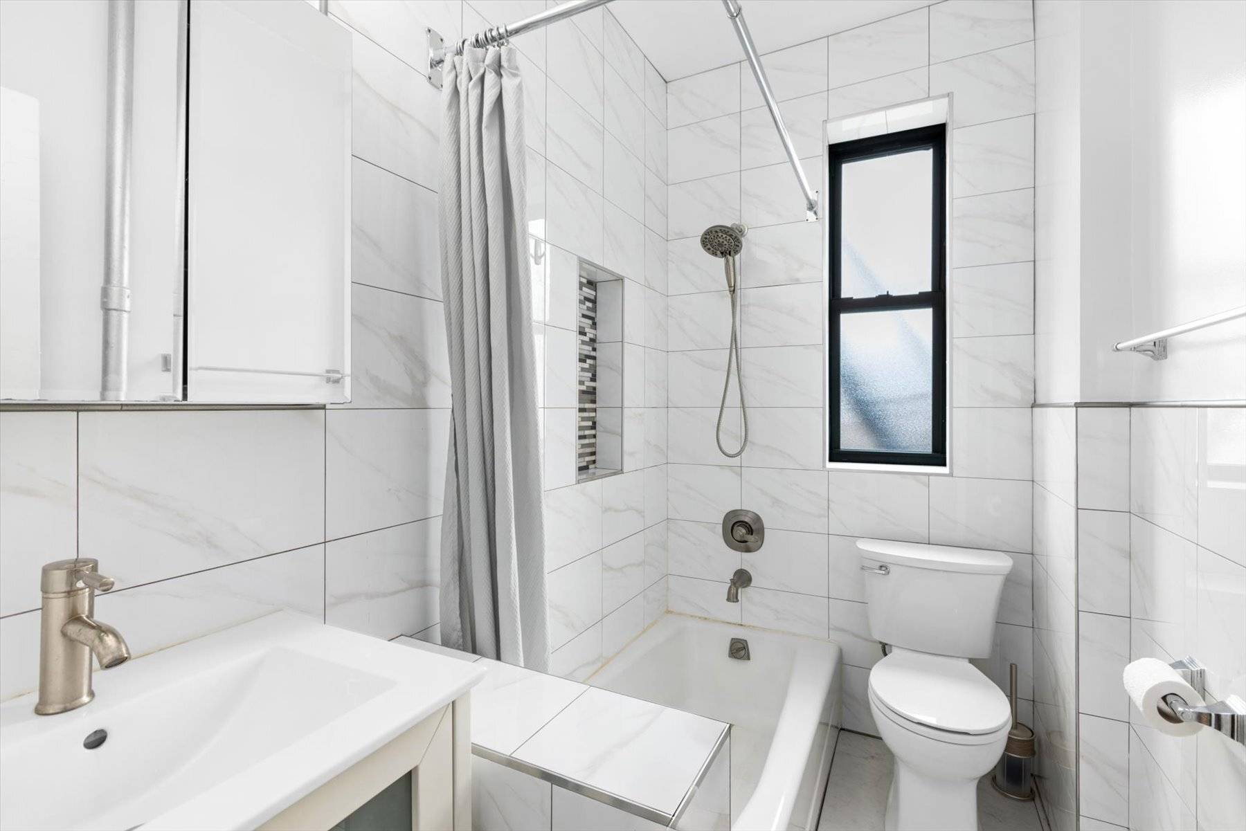 Gut Renovated 2BR ! ! Showings by private appointment only A fully renovated kitchen featuring high end stainless steel appliances including a french door fridge.