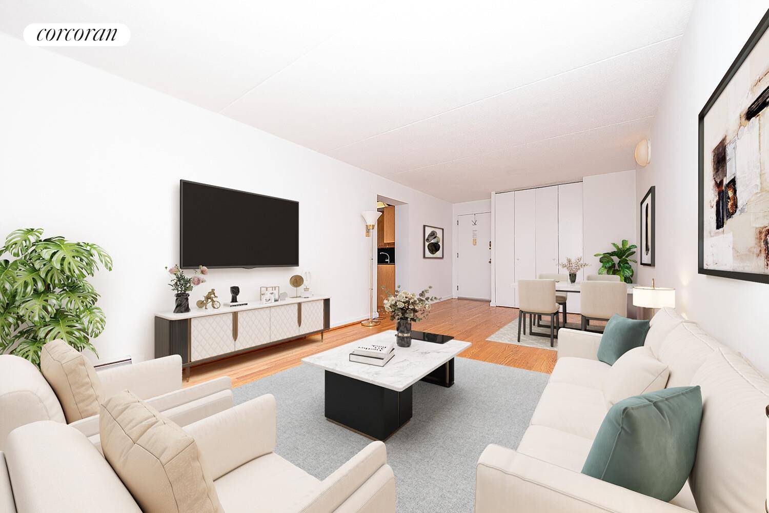 Perched above Central Park and Frederick Douglass Circle, this bright two bedroom apartment has gleaming wood floors, a large living dining room and a full kitchen just off the main ...