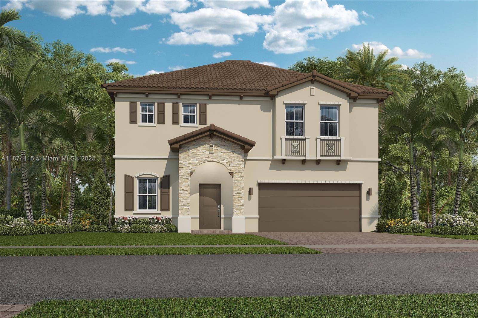 The first floor of this two story home features a stylish kitchen that seamlessly connects to a family room.
