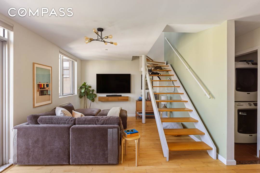 Welcome to 93 Wyckoff Avenue, Unit 4B a sun filled penthouse duplex offering two bedrooms, two and a half bathrooms, and exceptional private outdoor space in the heart of Bushwick.