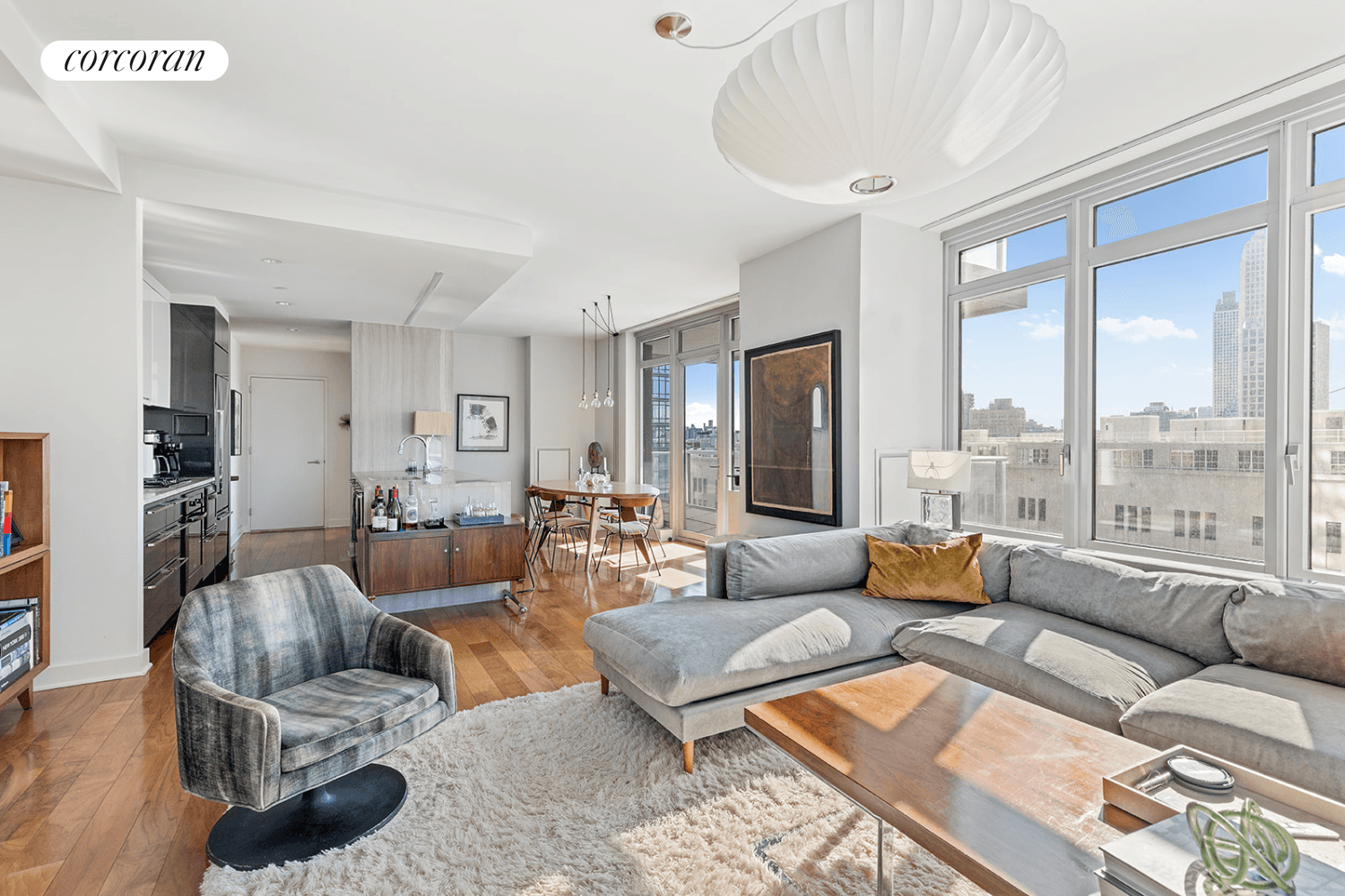 Iconic Midtown and Williamsburg Bridge Views from this expansive 1, 376 SF, sun filled corner, 2 bedroom 2 bathroom home with home office and extra large balcony at 2 Northside ...