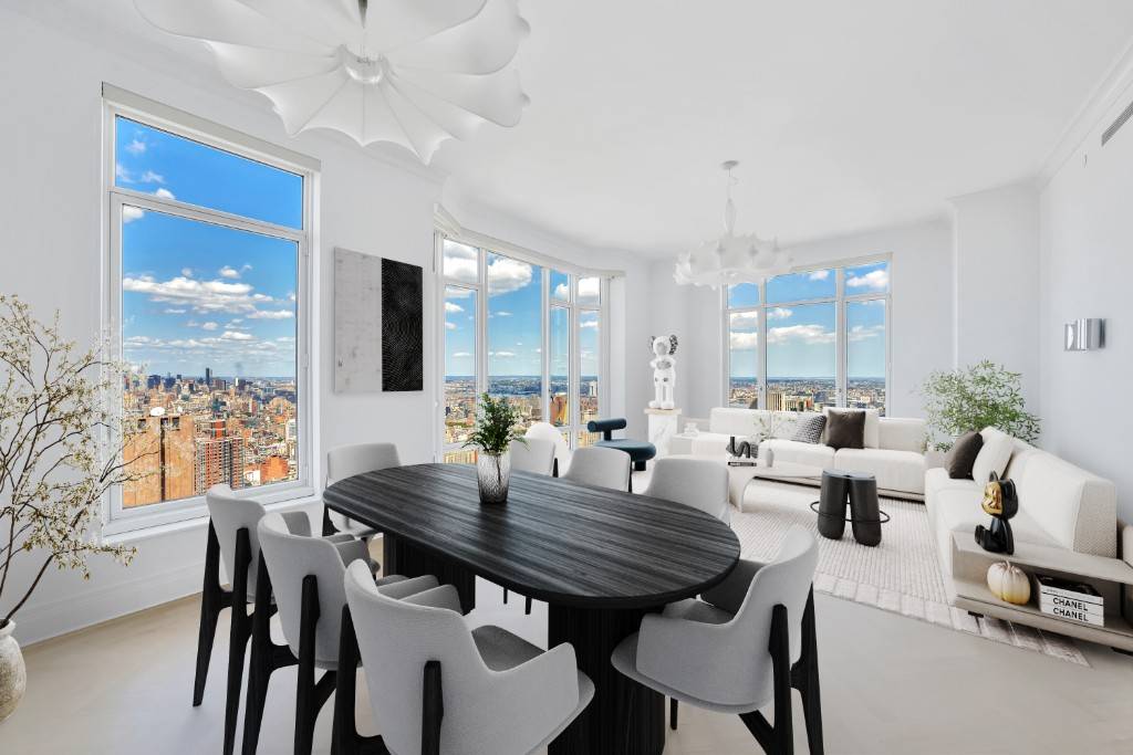 This 3 bedroom 3. 5 bathroom Residence 67B sits on the northeast corner enjoying sweeping views of the Midtown skyline and East River.