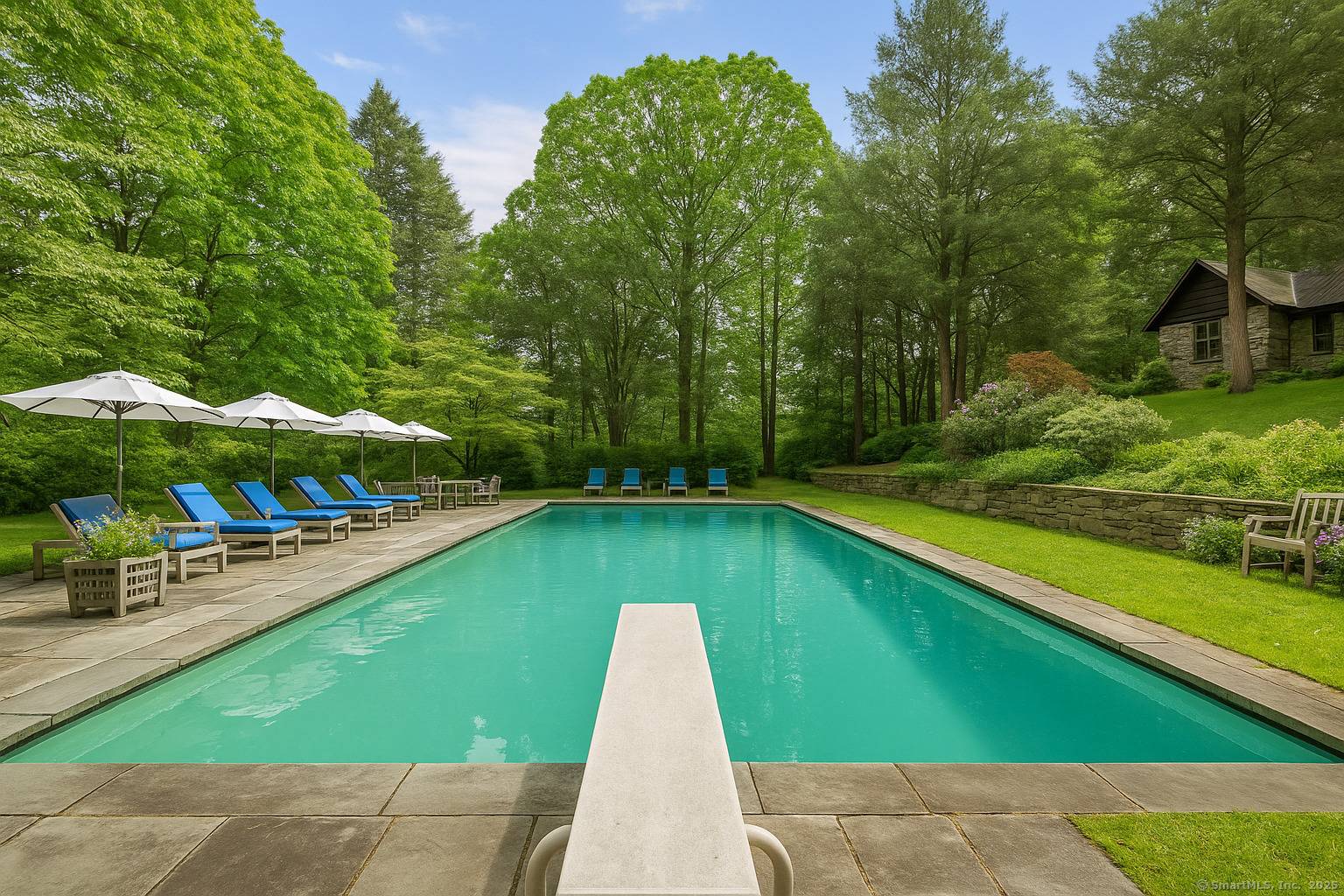 1930's Story Book Cottage exuding charm and period details, privately located down a long tree lined driveway on 10 lush acres with a fabulous heated, saltwater pool.