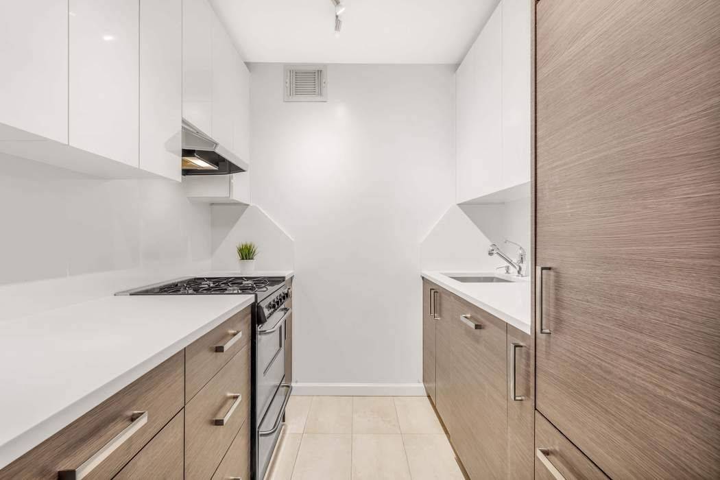 This renovated one bedroom condominium at 300 Rector Place 6F offers a lovely view of Rector Park.