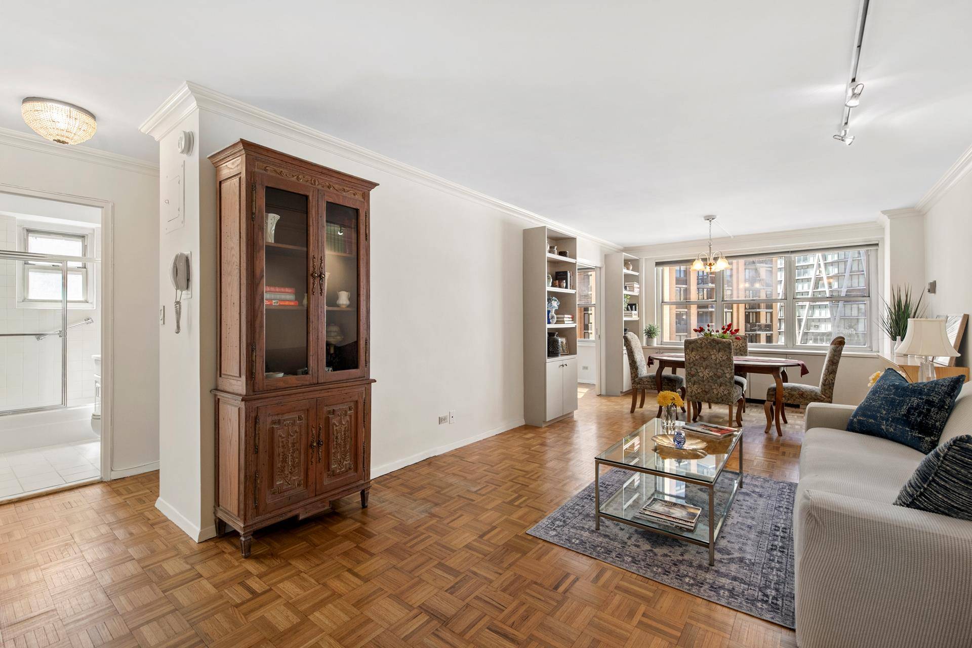 Experience elegant living in this generous 4 room apartment at the full service Dorchester Towers condominium, located in Manhattan's prime Lincoln Square.