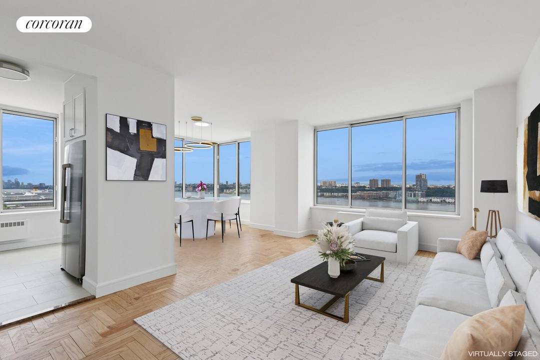 Step into timeless elegance in this exceptional 3 bedroom, 3 bathroom residence offering sweeping panoramic views of Manhattan's skyline and mesmerizing sunsets over the Hudson River.