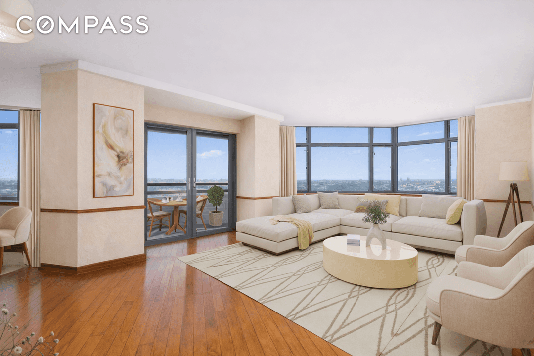 Enjoy open northwest views of Flushing Meadow Park and the New York City skyline from this sophisticated 17th floor corner two bedroom, two bathroom residence with two private balconies.