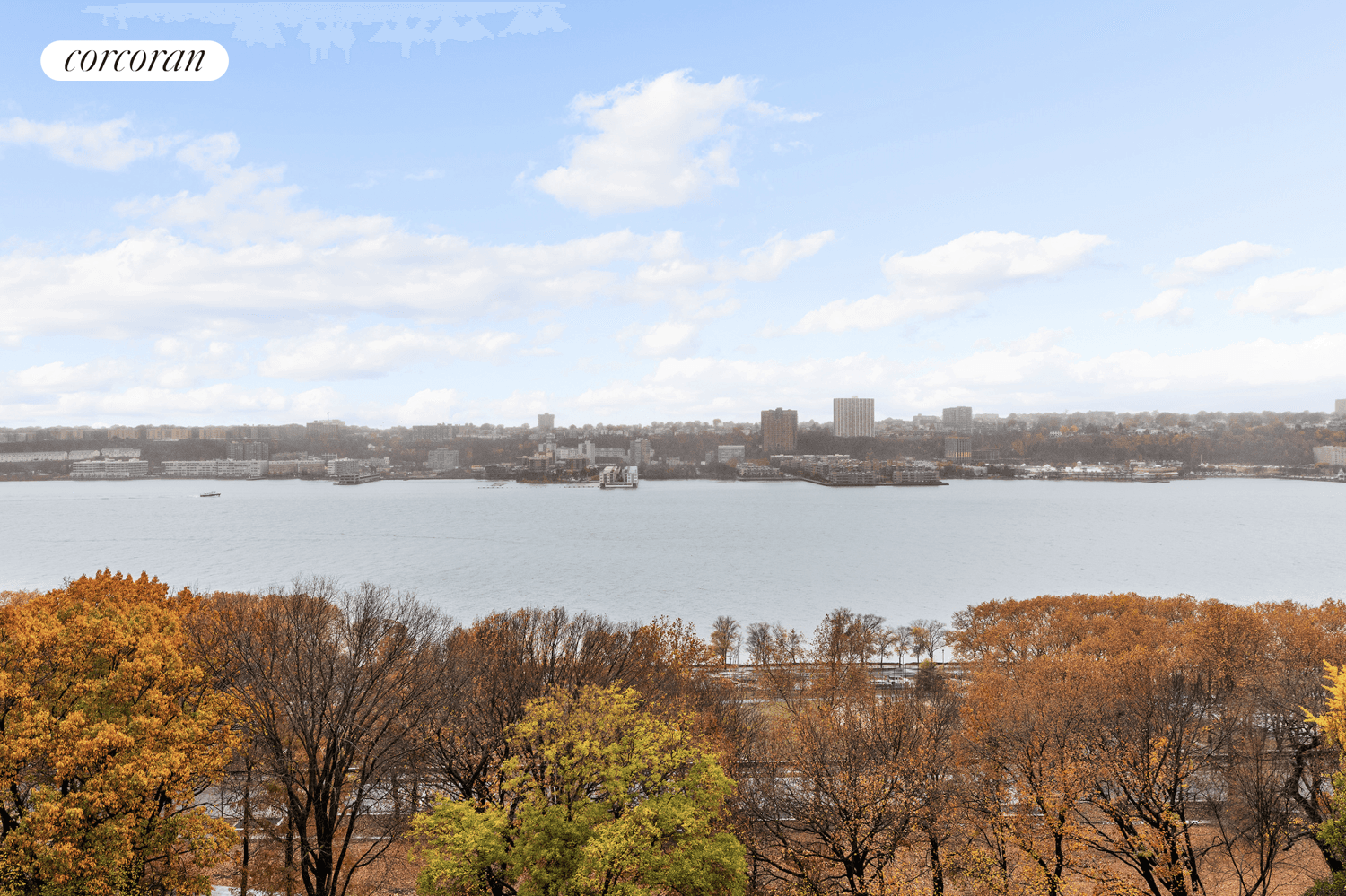 Brilliant Hudson views fill the major rooms of one of the most appealing 3BR residences on the Upper Westside.