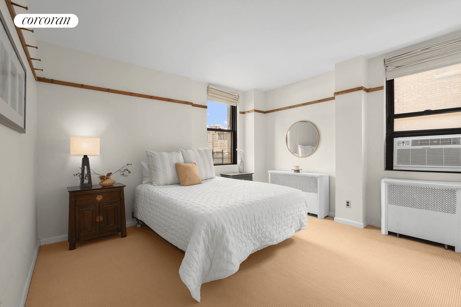 Welcome to 340 W. 55th Street, Apt 7B a beautiful corner two bed, two bath apartment with three exposures on one of the best tree lined residential blocks in Midtown.