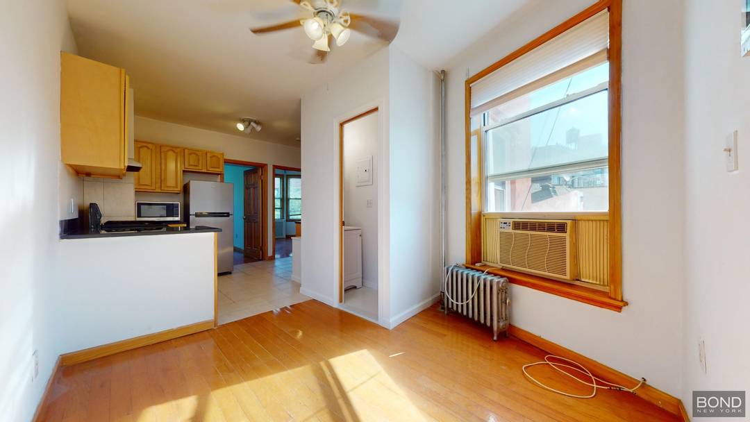 Bright apartment with windows facing North and South Nicely updated kitchen with marble and stainless steel Gorgeous hardwood flooring throughout Three subway lines within 5 minutes away Best neighborhood for ...