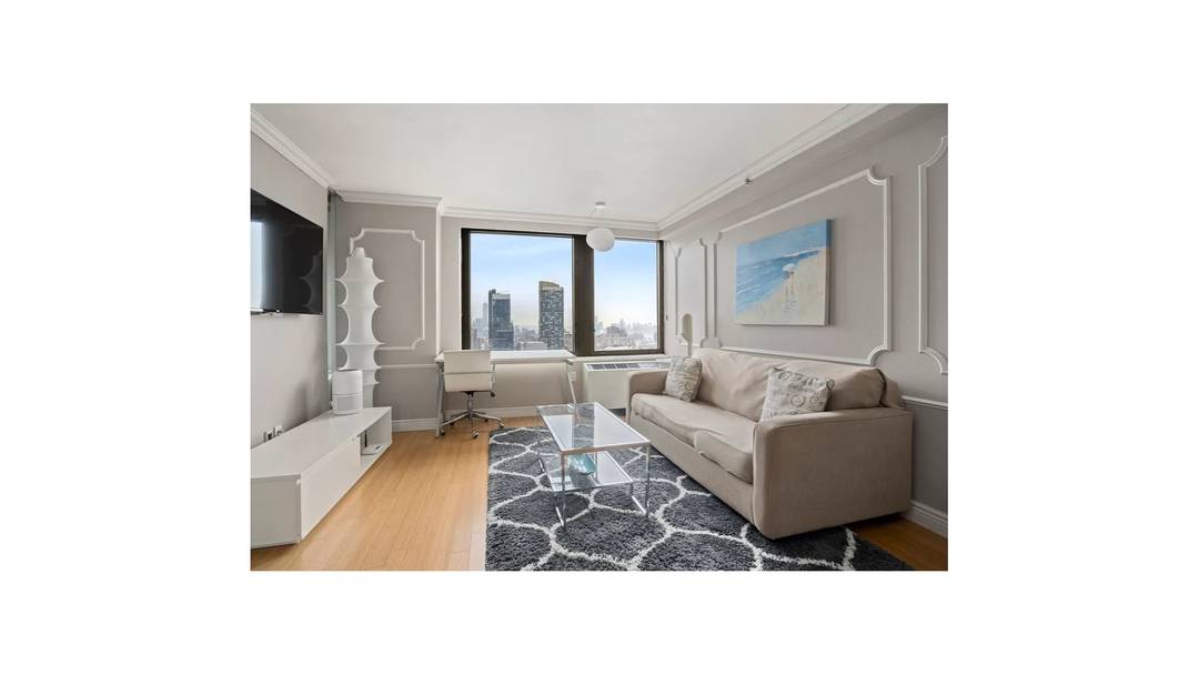 This FULLY FURNISHED one bedroom perched on 43 floor with breathtaking view is right below the Penthouse floor in Bryant Park Tower.