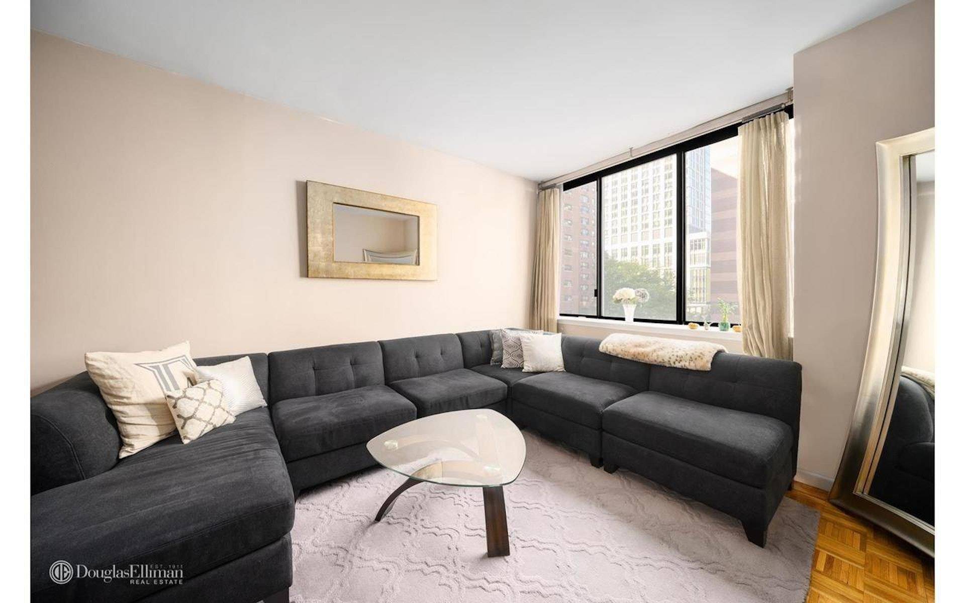 Enjoy peaceful garden views from this spacious, west facing apartment spanning 772 SF.