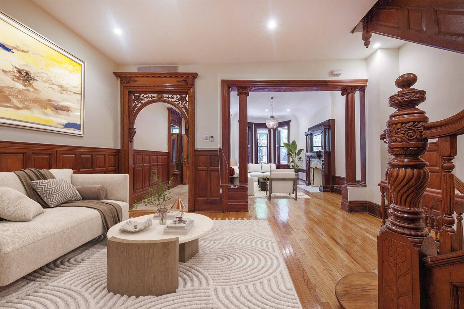 116 W 118th St is a rare and stunning 20 foot wide townhouse located on a beautiful tree line block in the landmarked Mount Morris Park Historic District.