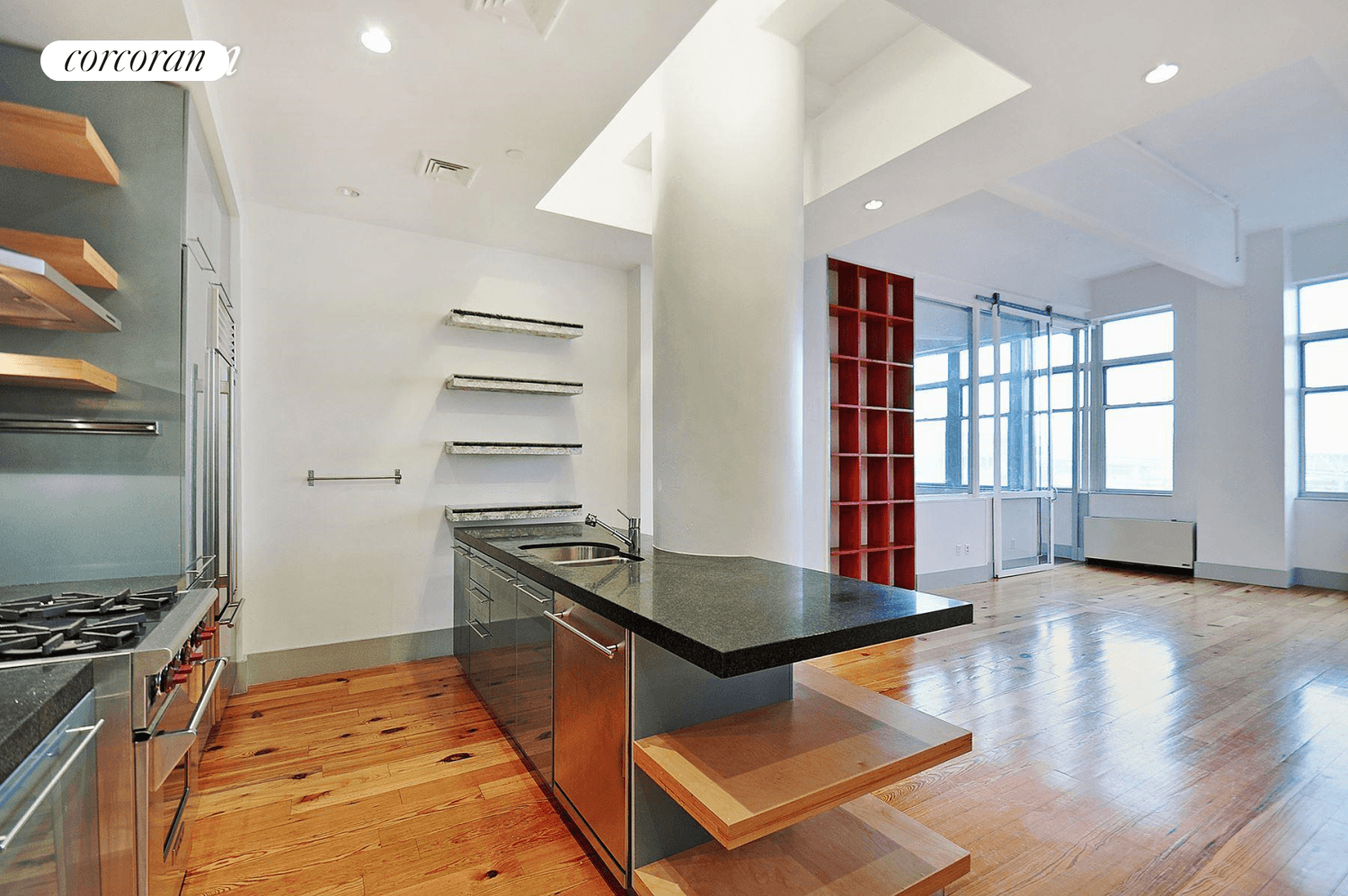 THE GRETSCH ! This exceptional, NORTH facing and spacious 2 bedroom, 2 bathroom loft boasts 14 ft beamed ceilings, an open chef's kitchen with 4 burner Wolf range and Subzero ...