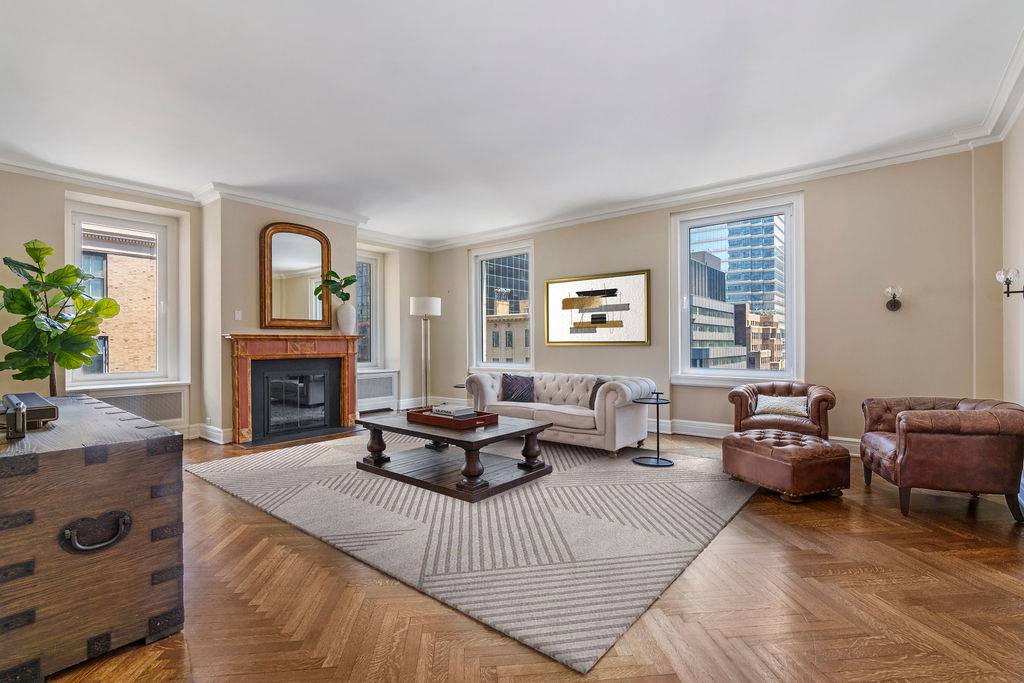 Available furnished or unfurnished, residence 12C at 470 Park Avenue is a gracious, sun filled two bedroom, two bathroom home in one of Midtown's most prestigious pre war cooperatives.