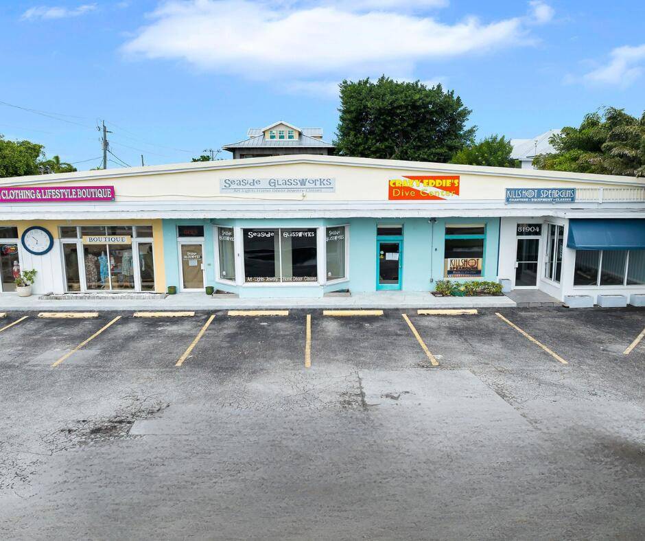 Prime downtown Islamorada commercial property featuring 5, 232 SF of retail space across four bays on a 15, 000 SF large corner lot with excellent US 1 frontage.