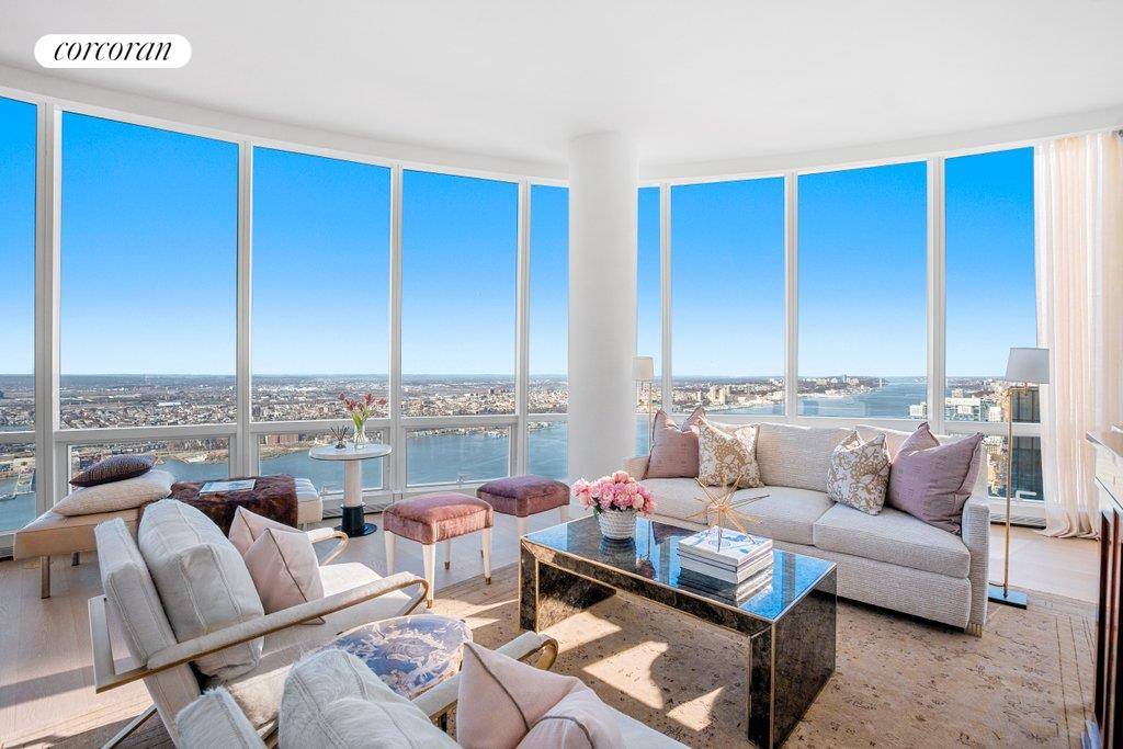 DRAMATIC HUDSON RIVER SUNSET VIEWS FROM THIS HIGH FLOOR THREE BEDROOM PENTHOUSE.