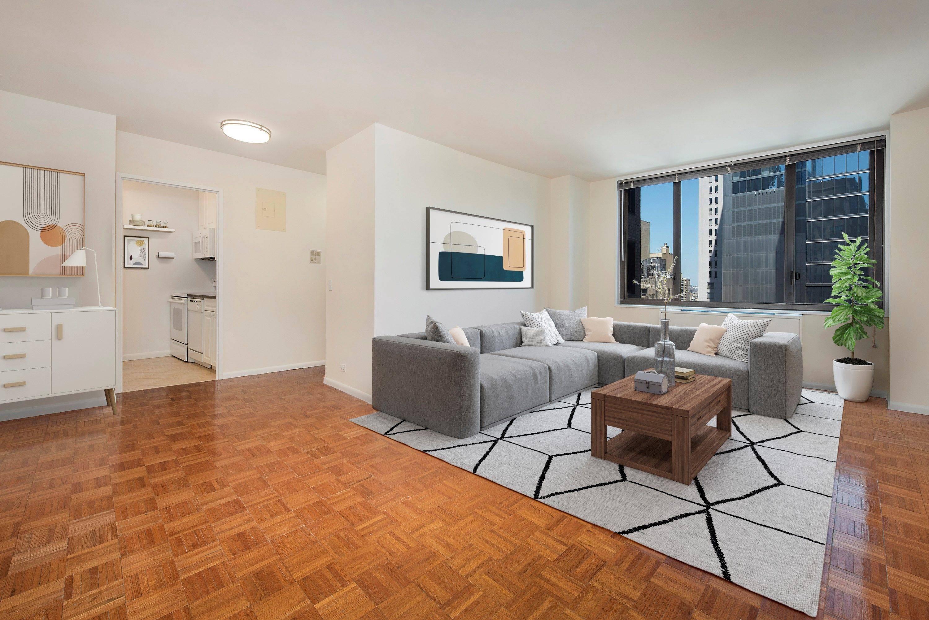 Spacious 1 bedroom with large living room with space for a dedicated dining area or home office.