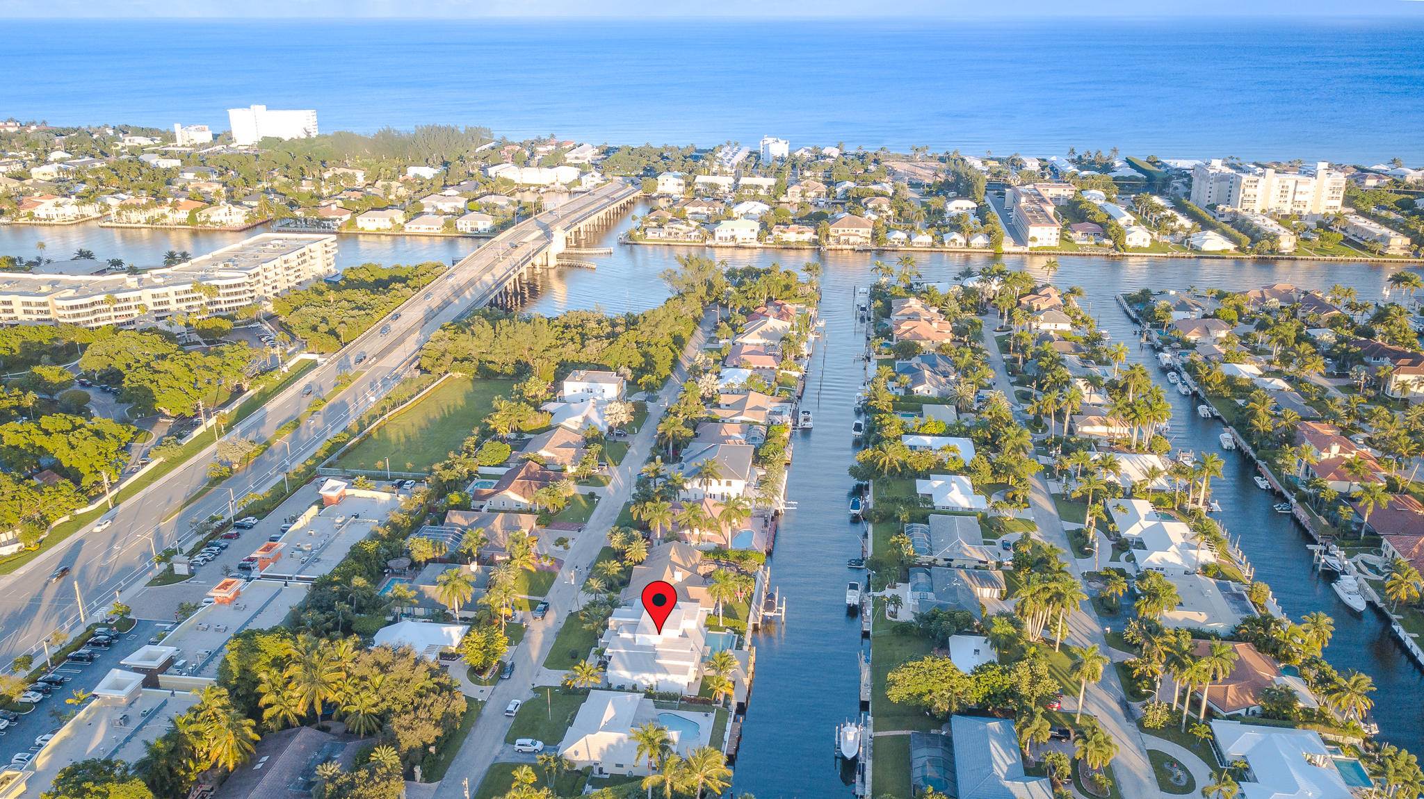 2018 Custom built waterfront 3 Bed Office home by Castle Construction and Rick Brautigan Architecture, located in Tropic Isle in Delray Beach, FL.