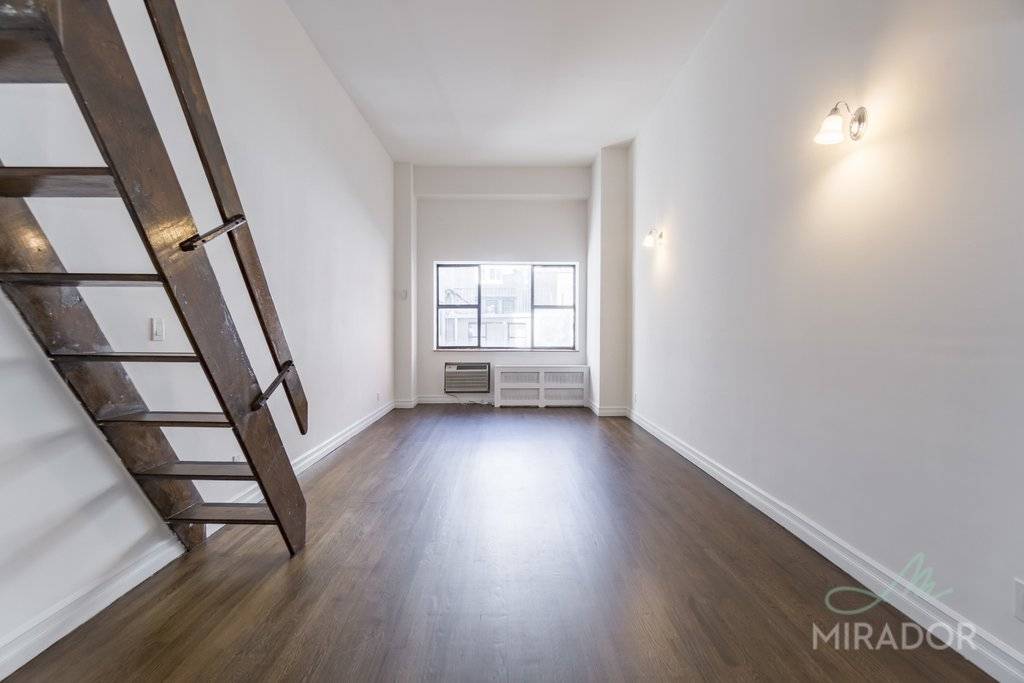 6th Floor, One bedroom Duplex, featuring a separate stainless steel kitchen, queen sized bedroom, soaring high ceilings, super sunny and tranquil.