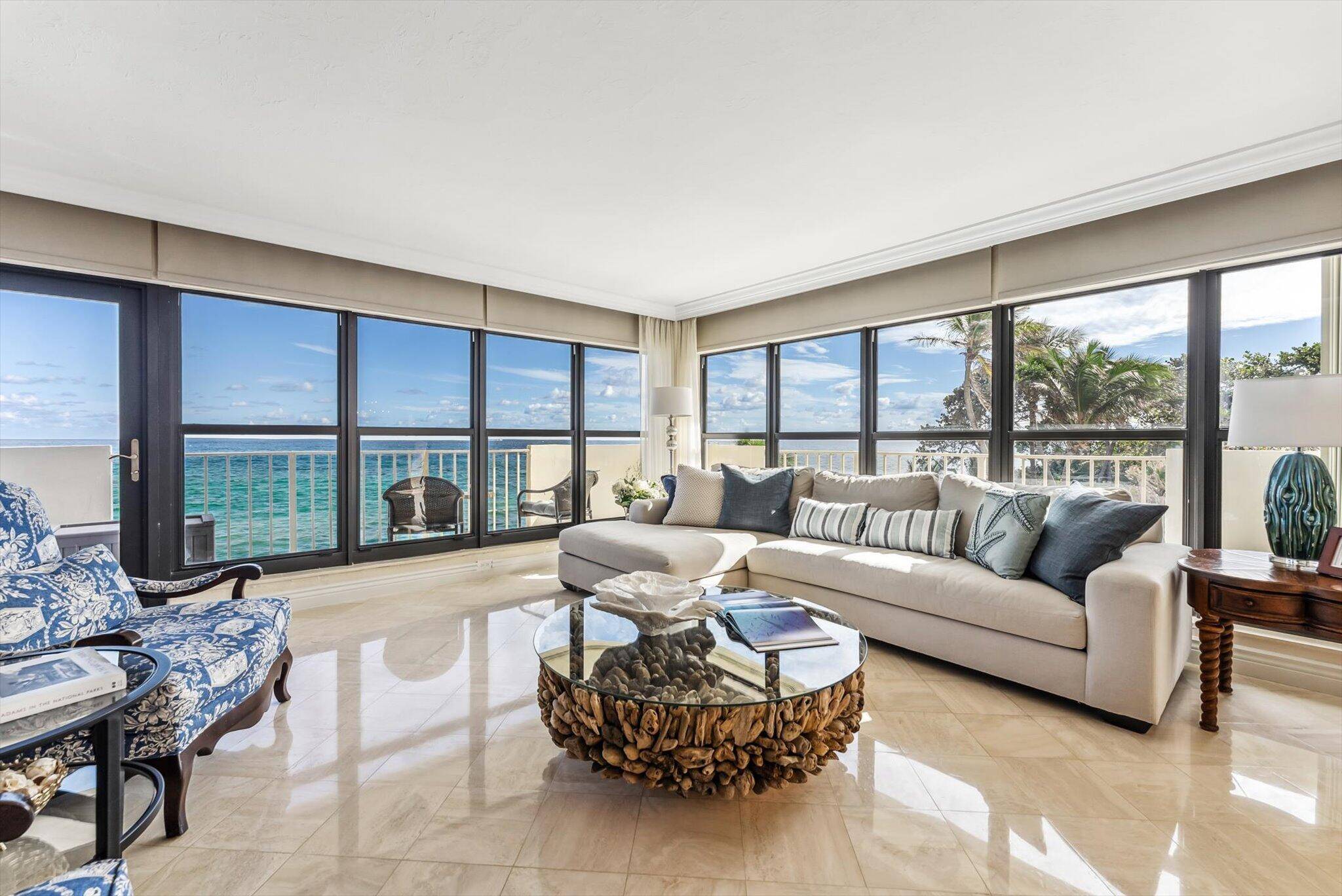 Direct oceanfront SE corner unit in Parker Highland, a boutique, secure building in Highland Beach, Florida.