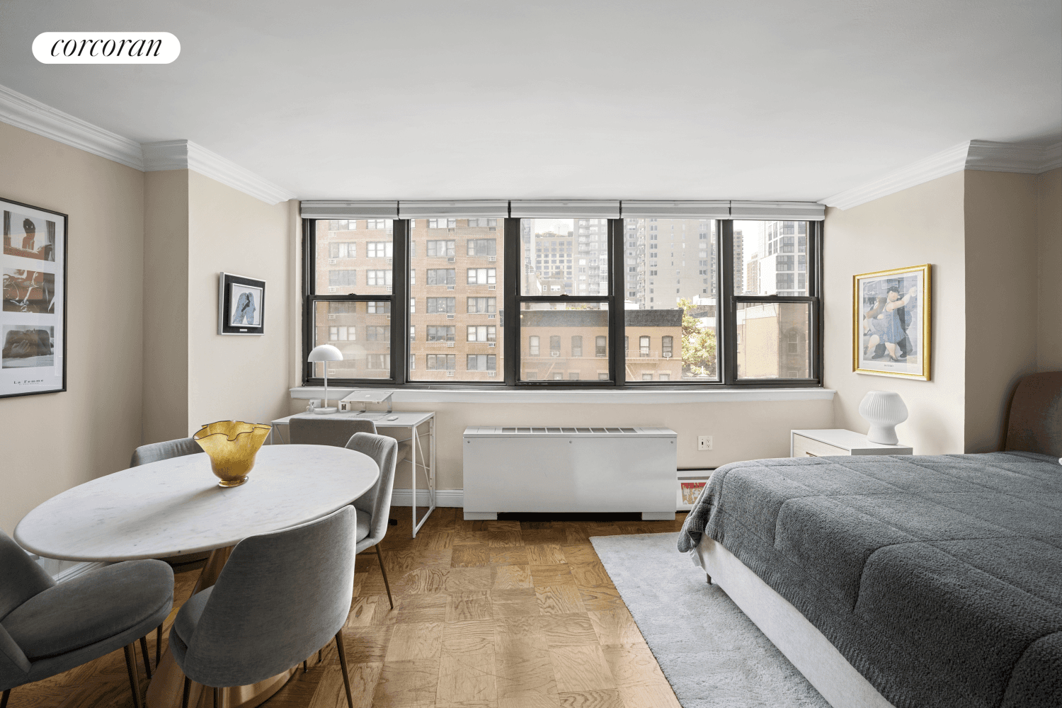 Spacious Alcove Studio with Bright Southern Views Apartment 6G is an expansive convertible 1 bed alcove studio with sun splashed southern views experienced through a full wall of oversized windows.