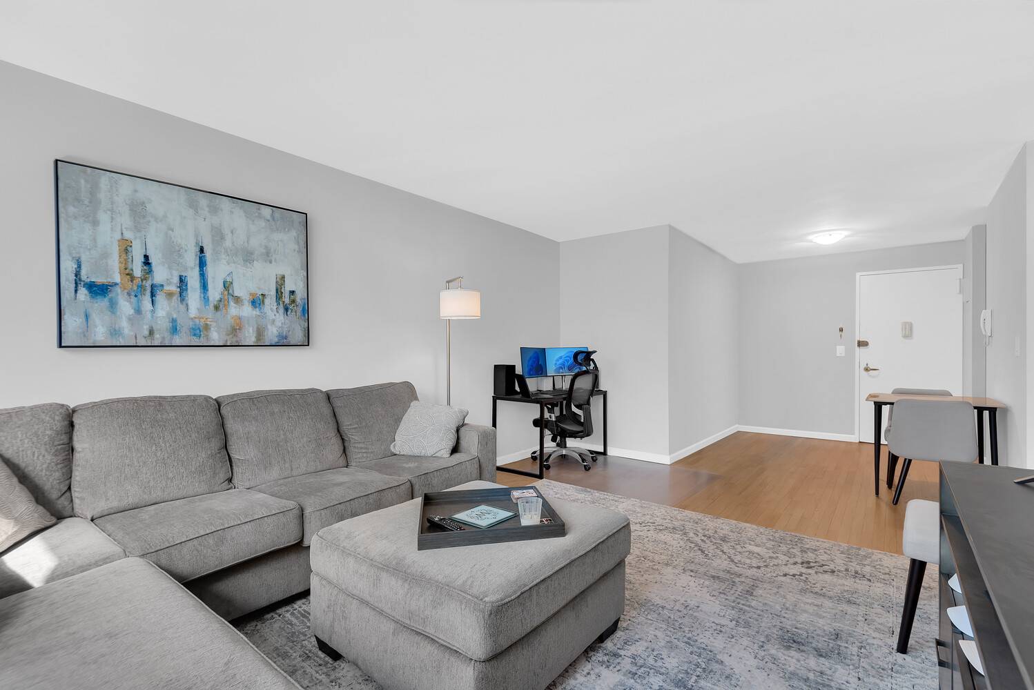 This sun filled, south facing one bedroom, one bath home offers open city views and abundant natural light.