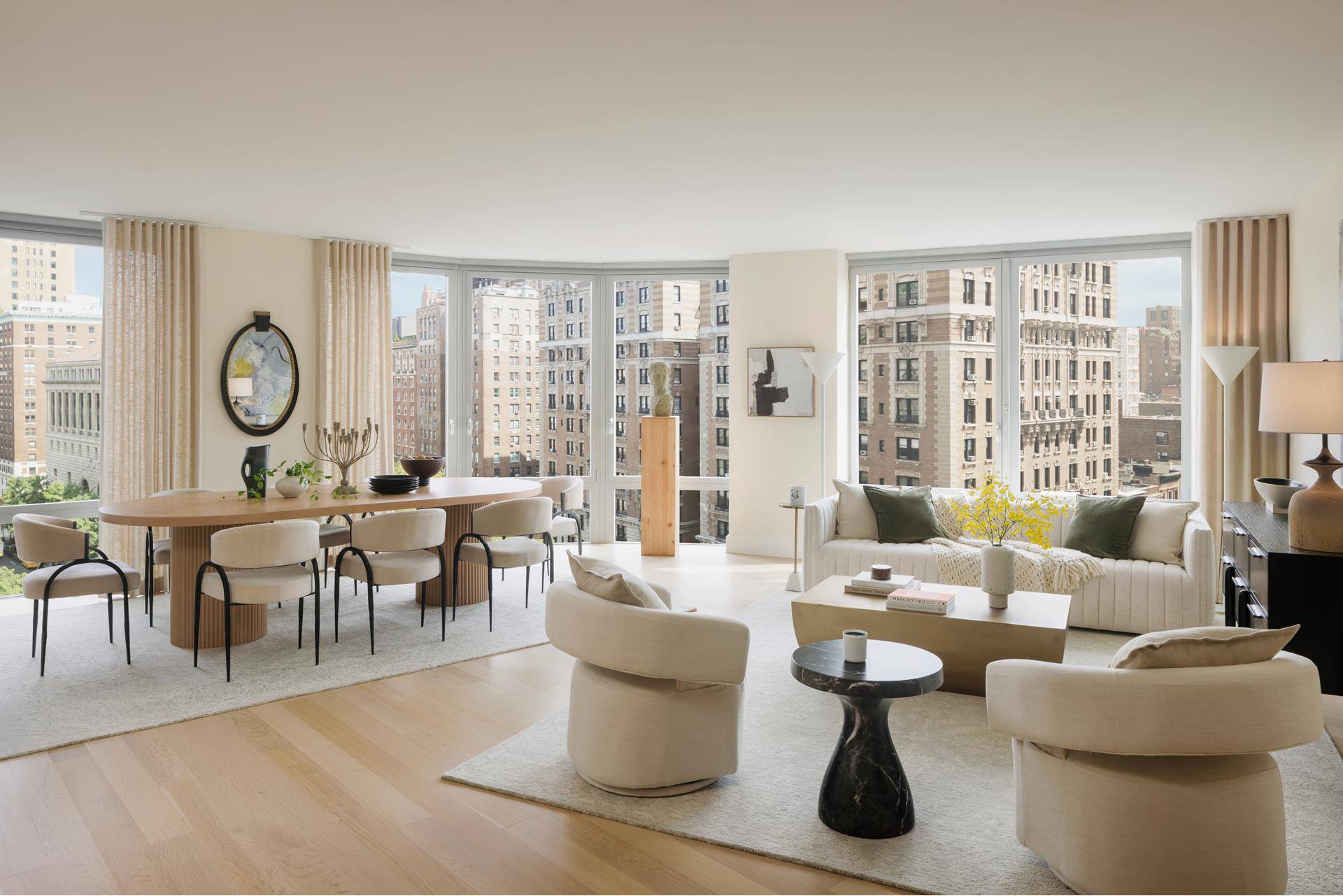 This beautiful 2, 589 square foot, 4 bedroom, 3 bathroom plus media room boasts gorgeous classic Upper West Side views up Broadway and towards Central Park.