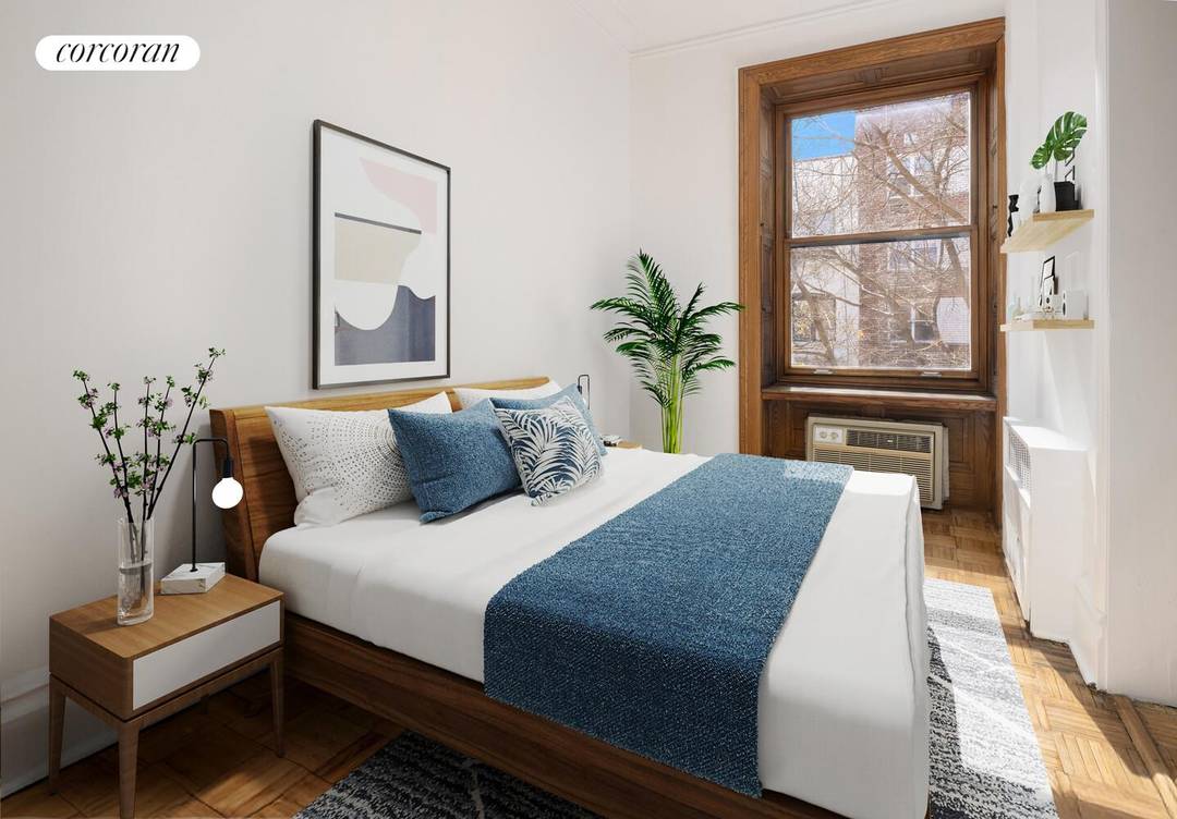 Located in a beautifully restored Upper West Side brownstone, this South facing one bedroom home with oversized windows allows sunlight to pour in and tranquil tree top views.