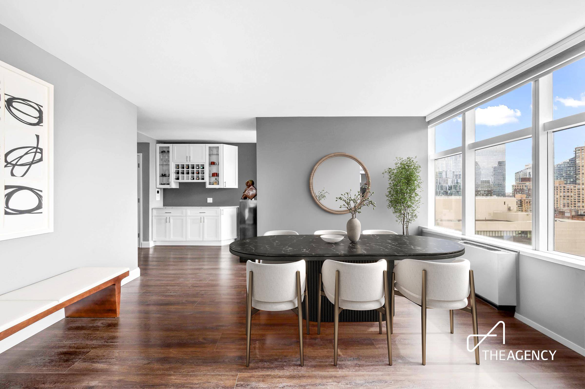 Perched high above Lincoln Square with views of the Hudson River and the city skyline, Residence 17B at 3 Lincoln Center is a beautifully renovated, oversized 1 bedroom, 1.