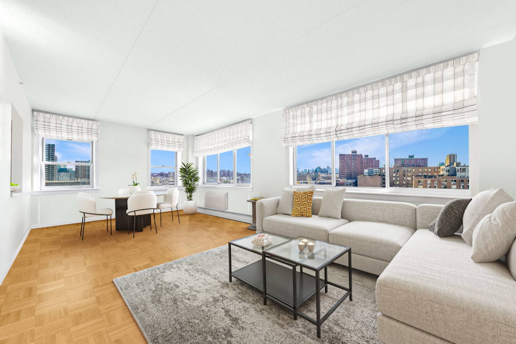 Perched high above it all on the penthouse floor of a full service property built in 2007 rests this dreamy corner apartment with unobstructed views comprising 15 windows in 3 ...
